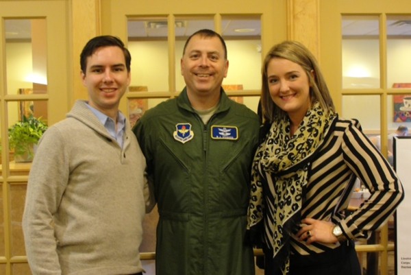 Together at the October Young AFCEAN (YAC) Power Breakfast are (l-r) Keegan Hill, JJR Solutions, chapter YAC co-director; Lt. Col. Richard J. Hughes, USAF, commander of Air Force ROTC Detachment 643 and professor of aerospace studies at Wright State University; and Claire Revalee, TEKsystems, chapter YAC co-director.